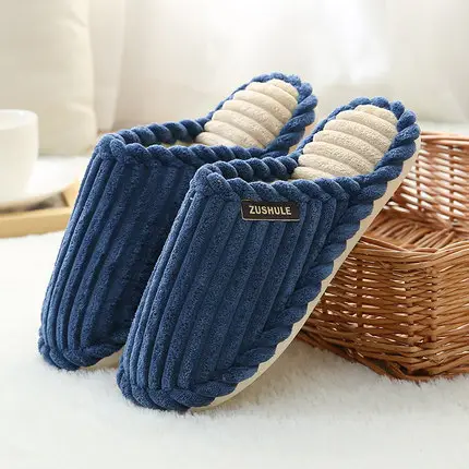 Thick-Soled Cotton Slippers with Covered Heel for Autumn and Winter, Couple's Home Non-Slip Warm Indoor Slippers for Men and Women, Closed-Toe Slippers, Thickened for Winter