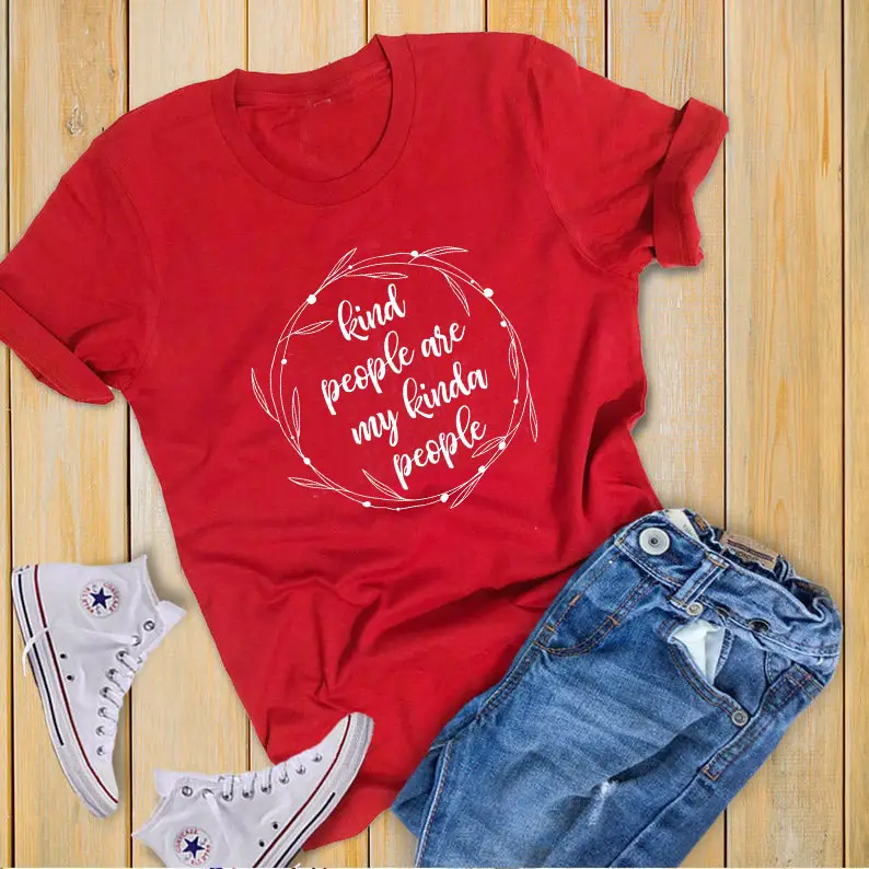Red T-Shirt "Kind People Are My Kinda People" Short Sleeve - Image 7