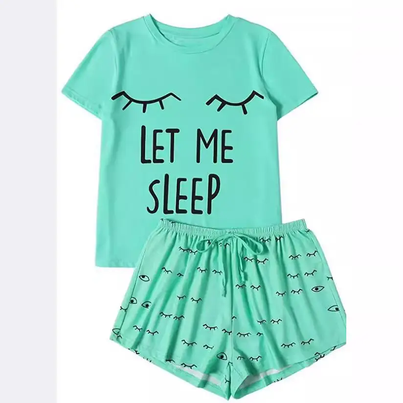 Pink Let Me Sleep Printed Shorts Set for Girls - Image 5