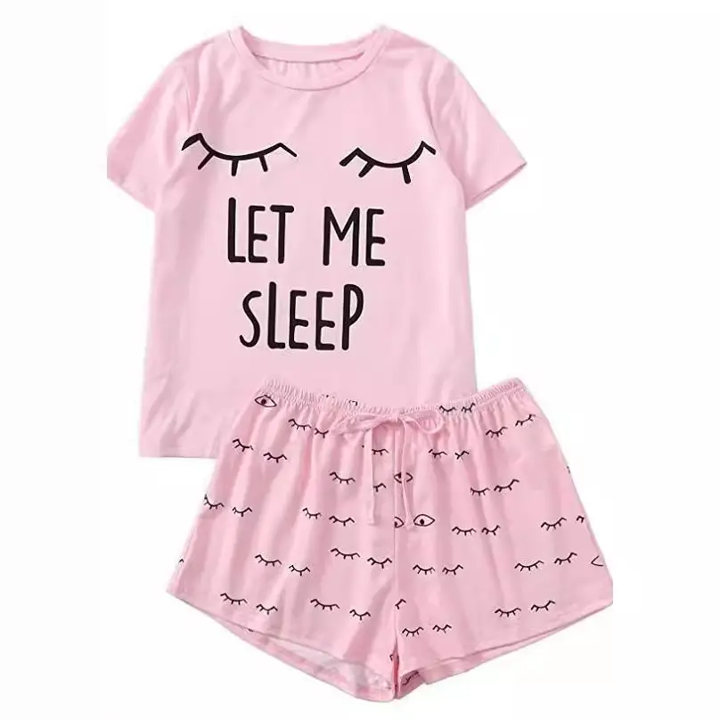 Pink Let Me Sleep Printed Shorts Set for Girls - Image 7