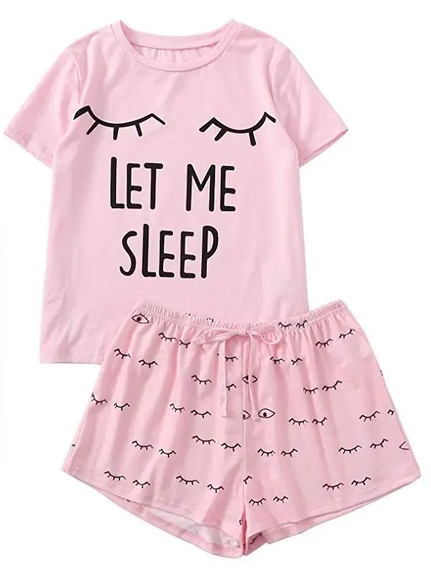 Pink Let Me Sleep Printed Shorts Set for Girls - Image 2