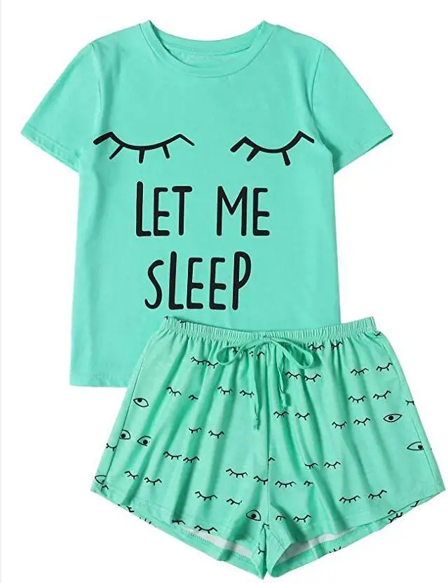 Pink Let Me Sleep Printed Shorts Set for Girls - Image 3