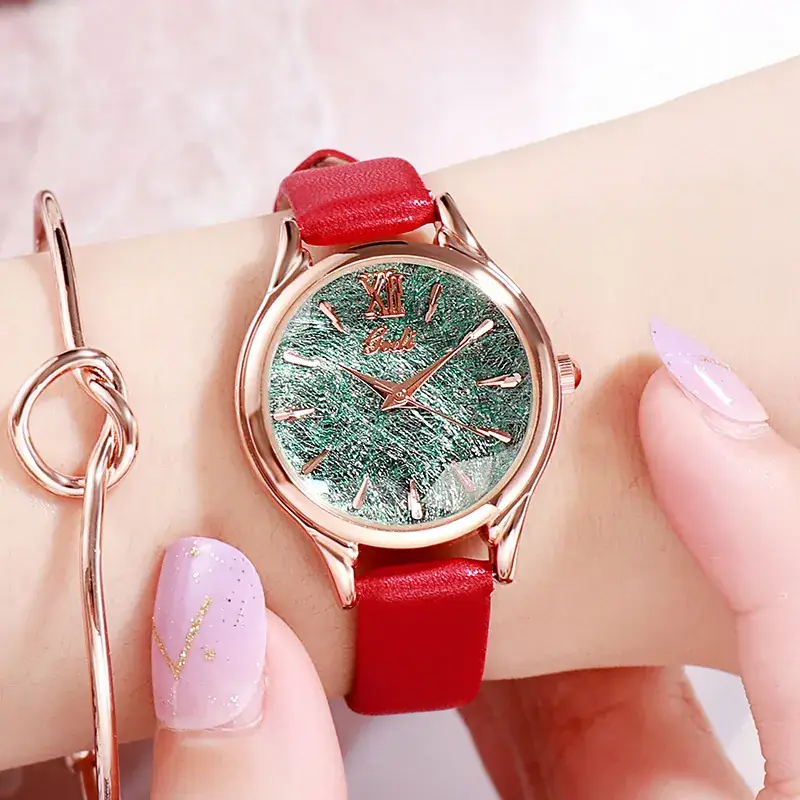Korean Style Women's Watch Rose Gold Glitter White Strap - Image 3