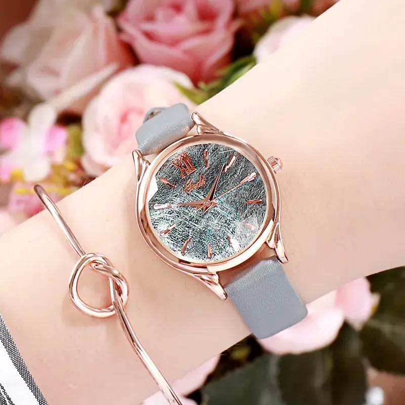 Korean Style Women's Watch Rose Gold Glitter White Strap - Image 4