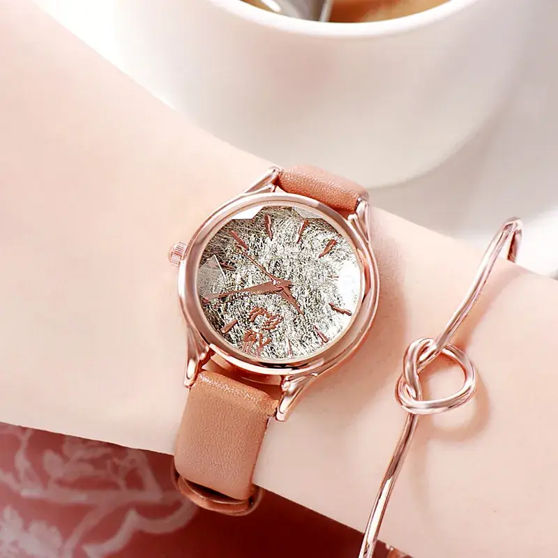 Korean Style Women's Watch Rose Gold Glitter White Strap - Image 5