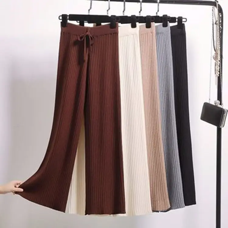 Women Black Knitted Wide Leg Pants Winter Autumn - Image 9