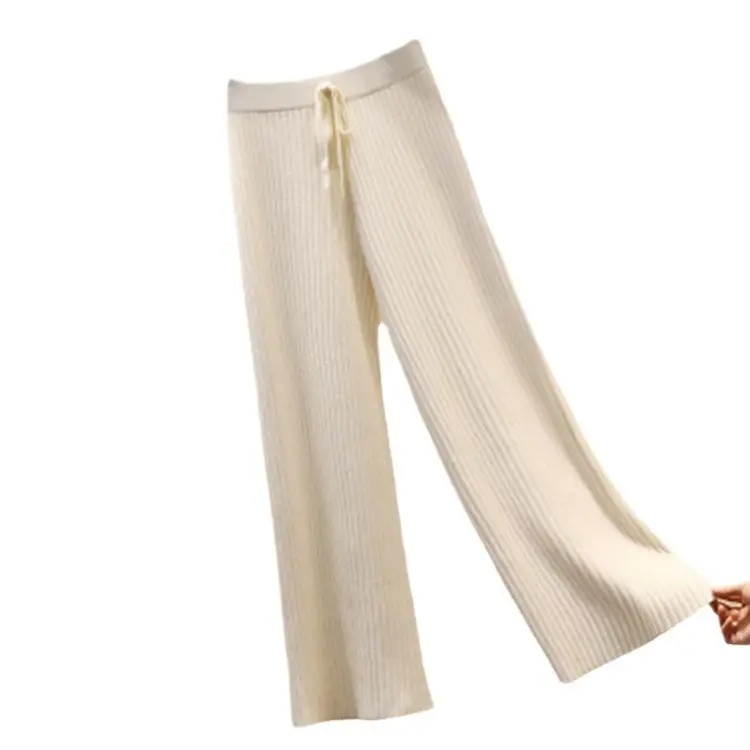 Women Black Knitted Wide Leg Pants Winter Autumn - Image 12
