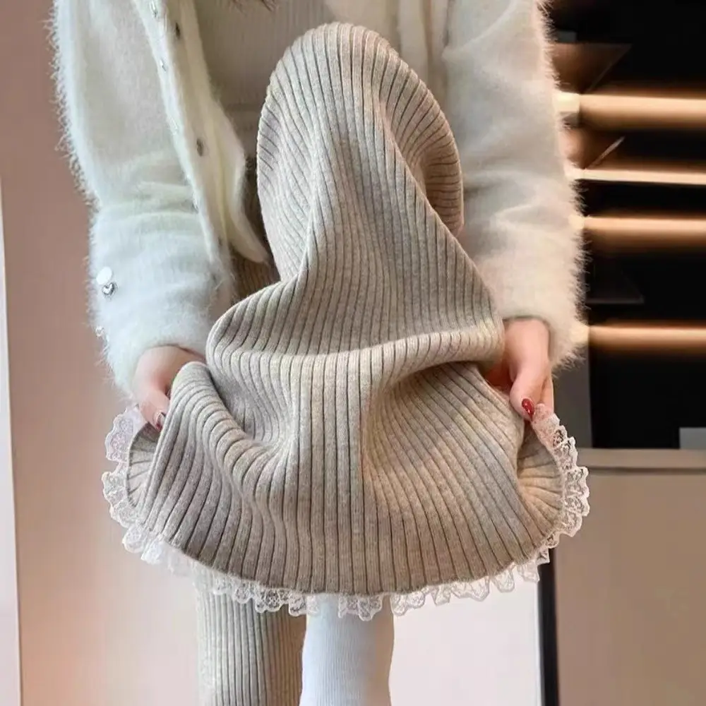 Women Black Knitted Wide Leg Pants Winter Autumn — feature 11