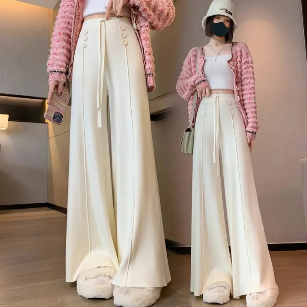 Women Black Knitted Wide Leg Pants Winter Autumn — feature 4