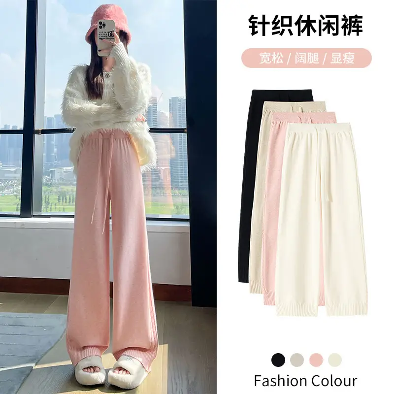 Women Black Knitted Wide Leg Pants Winter Autumn — feature 5
