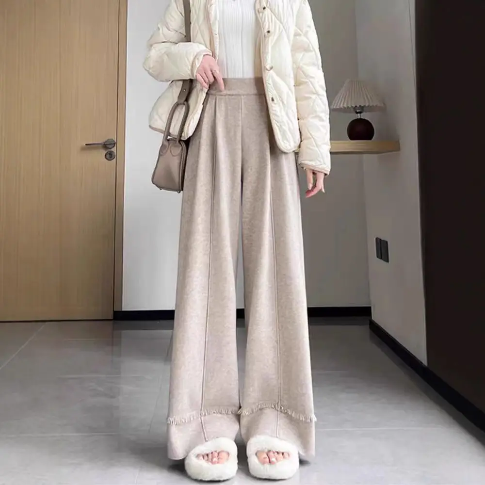 Women Black Knitted Wide Leg Pants Winter Autumn — feature 6