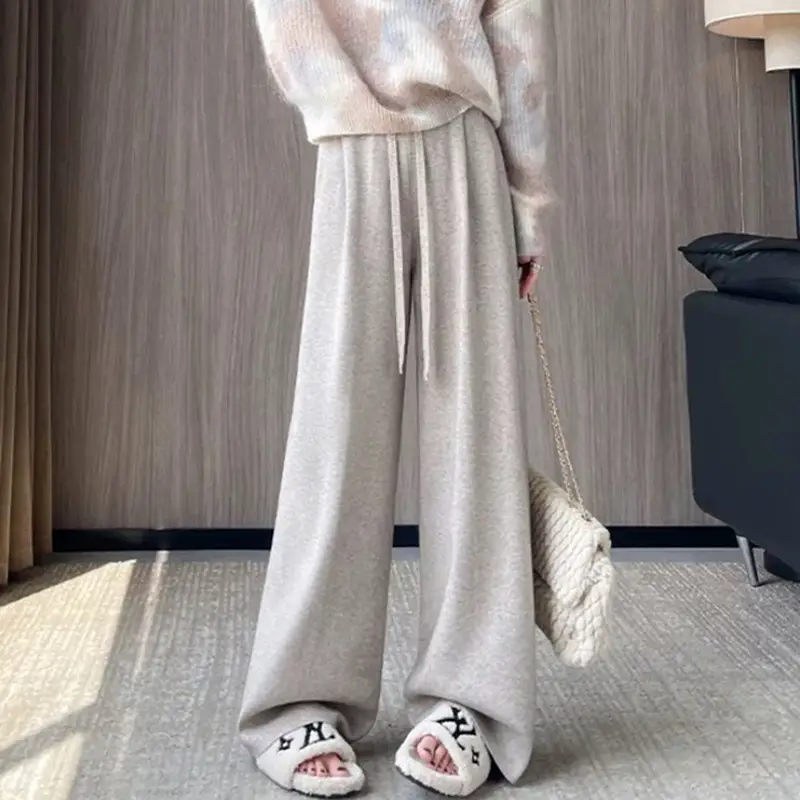 Women Black Knitted Wide Leg Pants Winter Autumn — feature 8