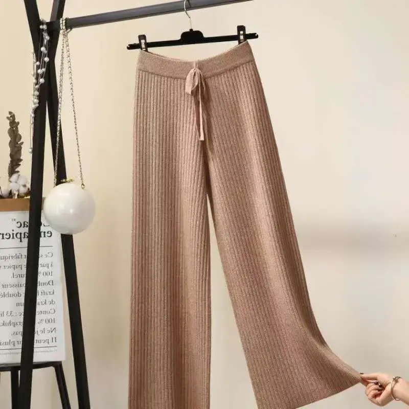Women Black Knitted Wide Leg Pants Winter Autumn - Image 7