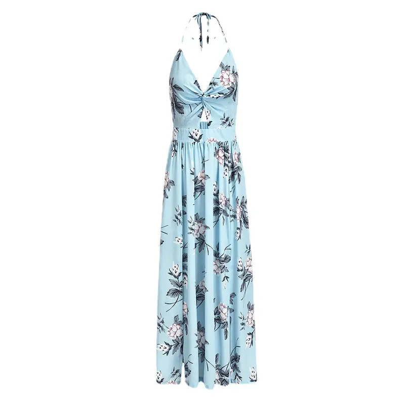 Women's Chiffon Printed V-Neck Beach Dress with Split Sleeves - Image 7