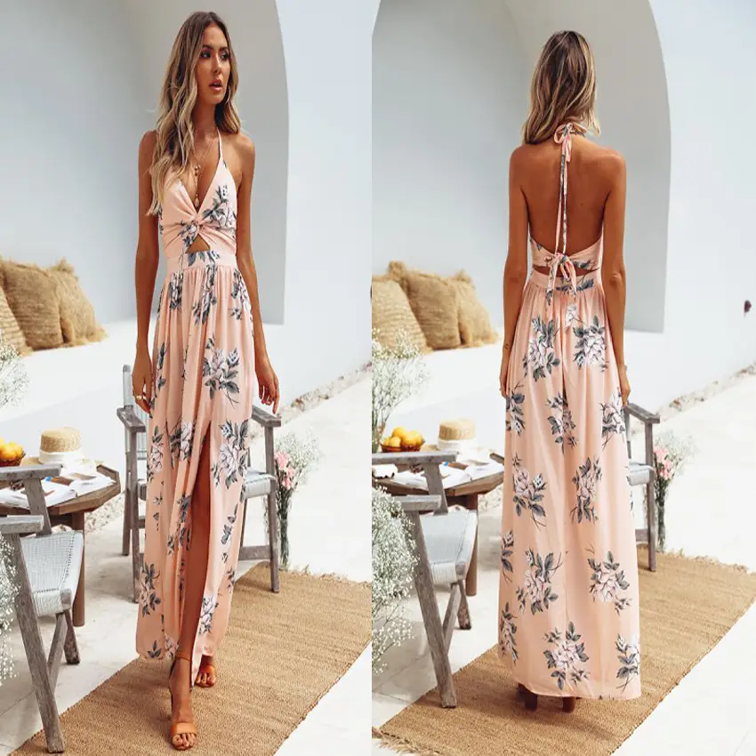 Women's Chiffon Printed V-Neck Beach Dress with Split Sleeves — feature 10