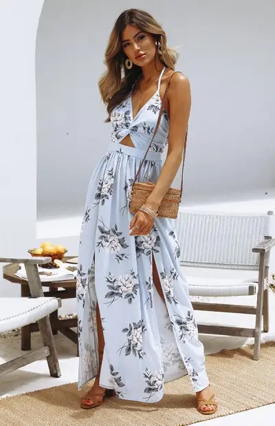 Women's Chiffon Printed V-Neck Beach Dress with Split Sleeves — feature 12