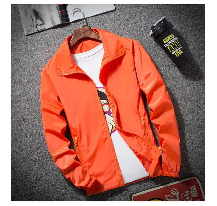 Men's White Windbreaker Jacket Plus Size Spring Autumn - Image 4