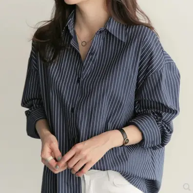 Women Blue Striped Long Sleeve Shirt Large Summer Wear - Image 5