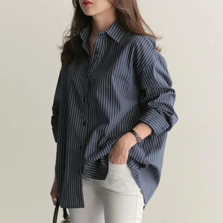Women Blue Striped Long Sleeve Shirt Large Summer Wear - Image 2