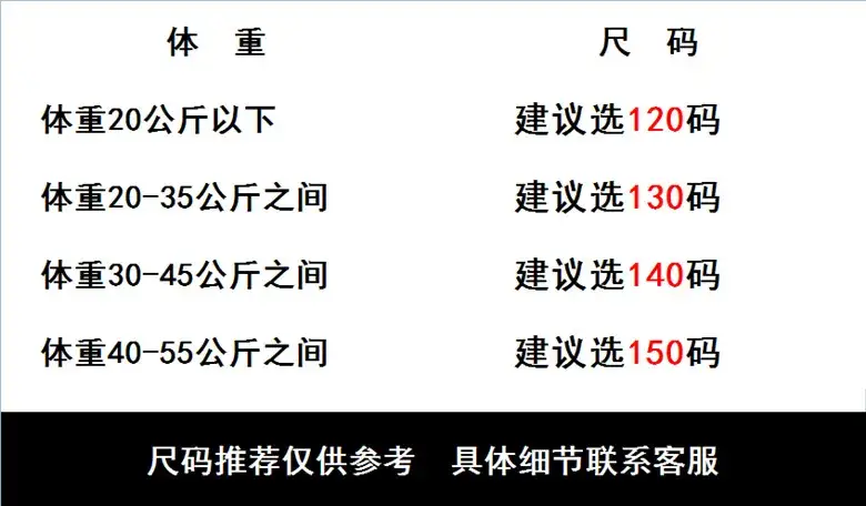 尺码对应表1