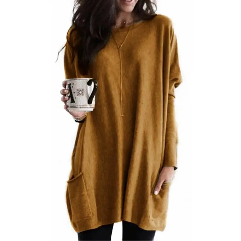 Women Black Bat Sleeve T-Shirt 2024 Casual Round Neck Pocket - Image 4