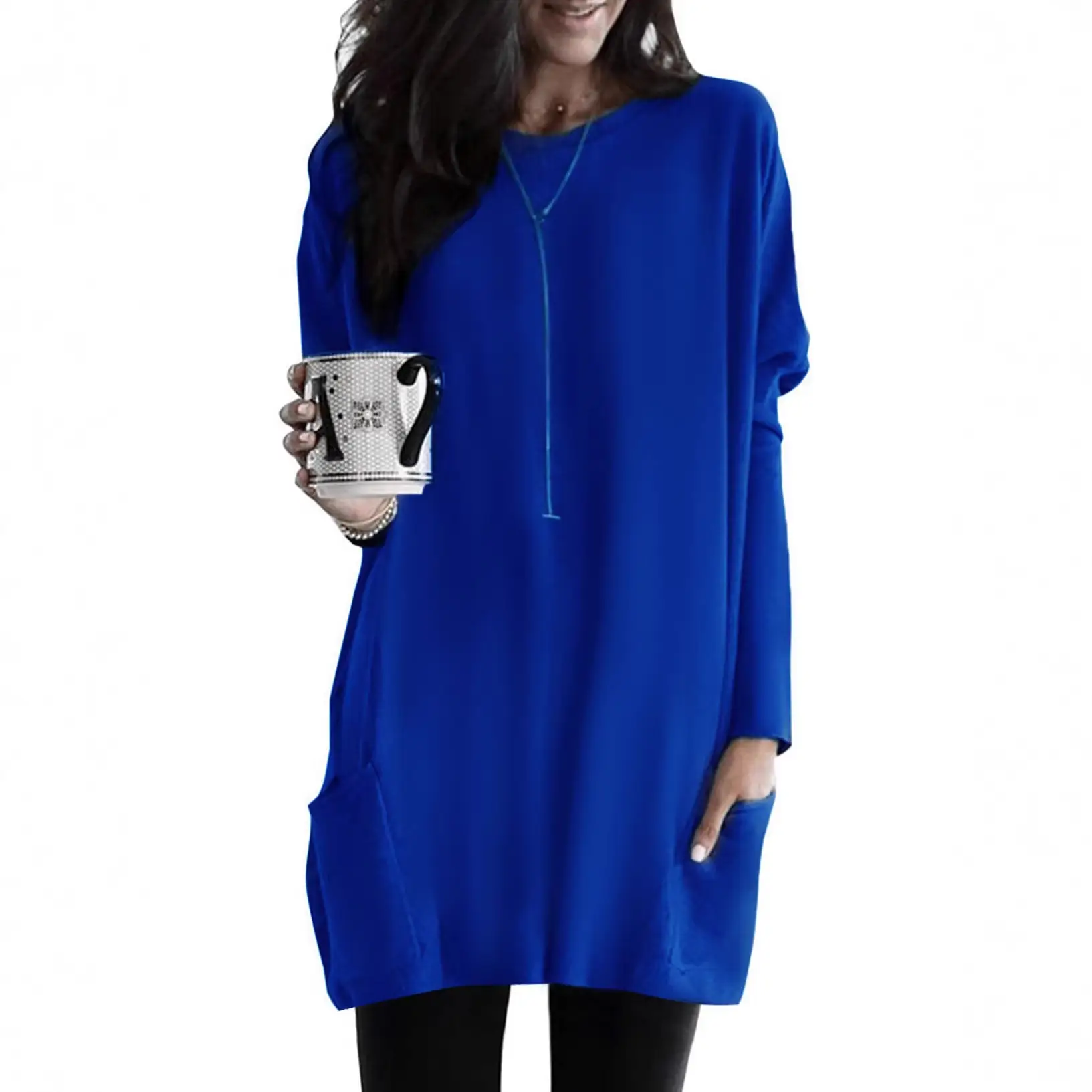 Women Black Bat Sleeve T-Shirt 2024 Casual Round Neck Pocket - Image 16