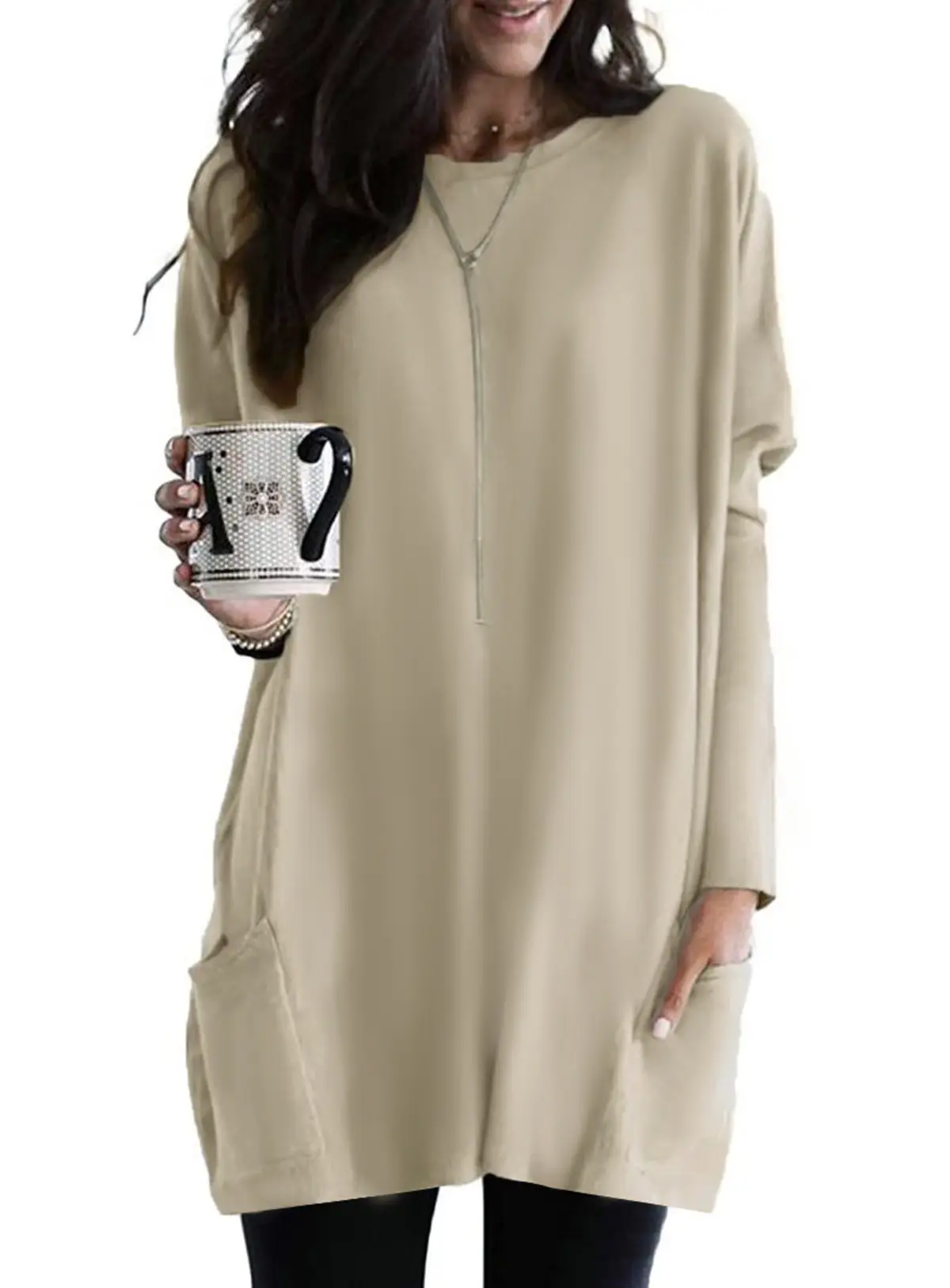 Women Black Bat Sleeve T-Shirt 2024 Casual Round Neck Pocket - Image 6