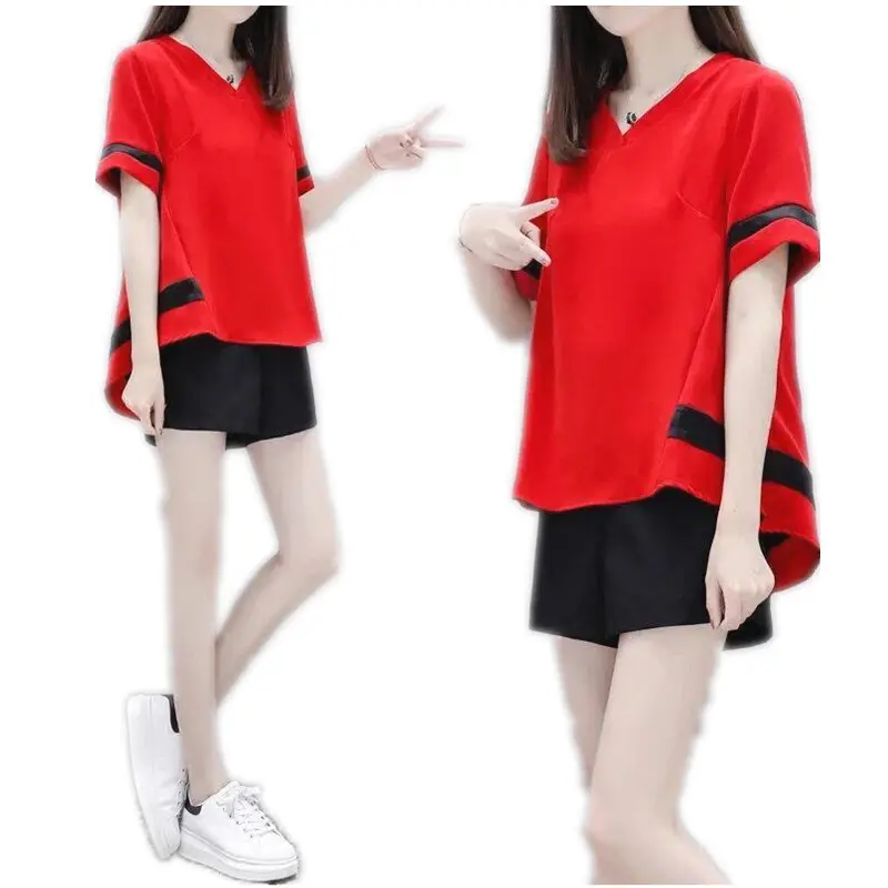 Red Black Korean Style Shorts Set for Women - Image 7