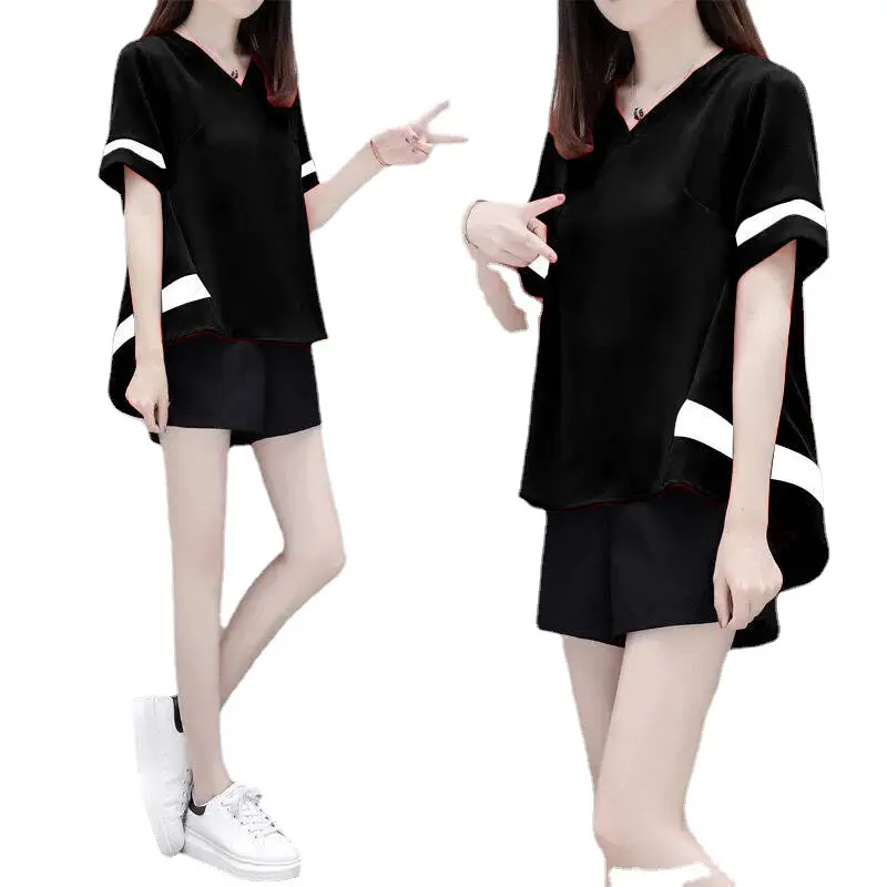 Red Black Korean Style Shorts Set for Women - Image 8