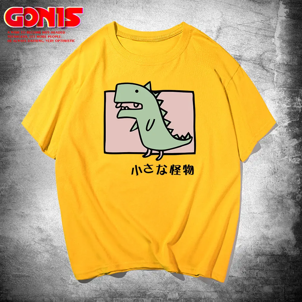 Men Women T-Shirt White Dinosaur Print Summer Loose Cotton