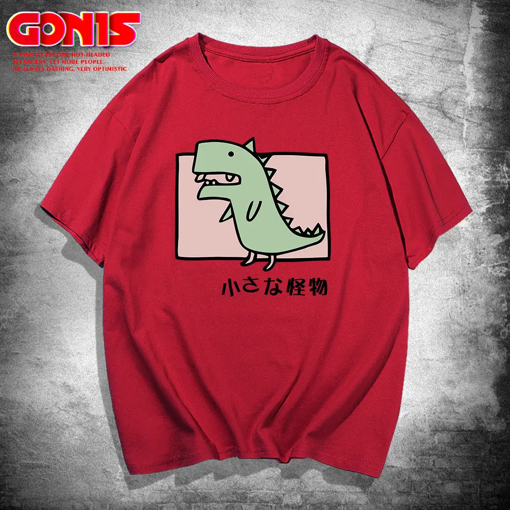 Men Women T-Shirt White Dinosaur Print Summer Loose Cotton