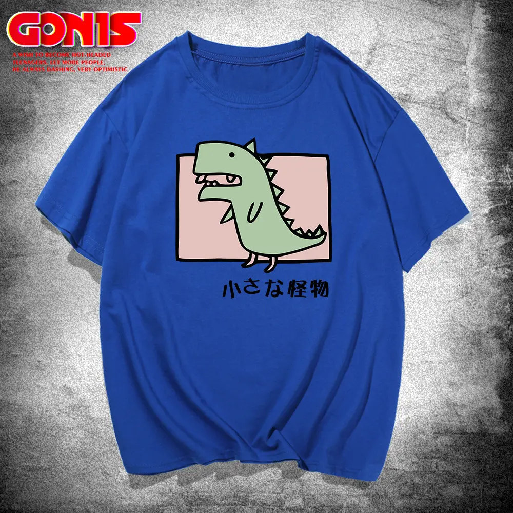 Men Women T-Shirt White Dinosaur Print Summer Loose Cotton