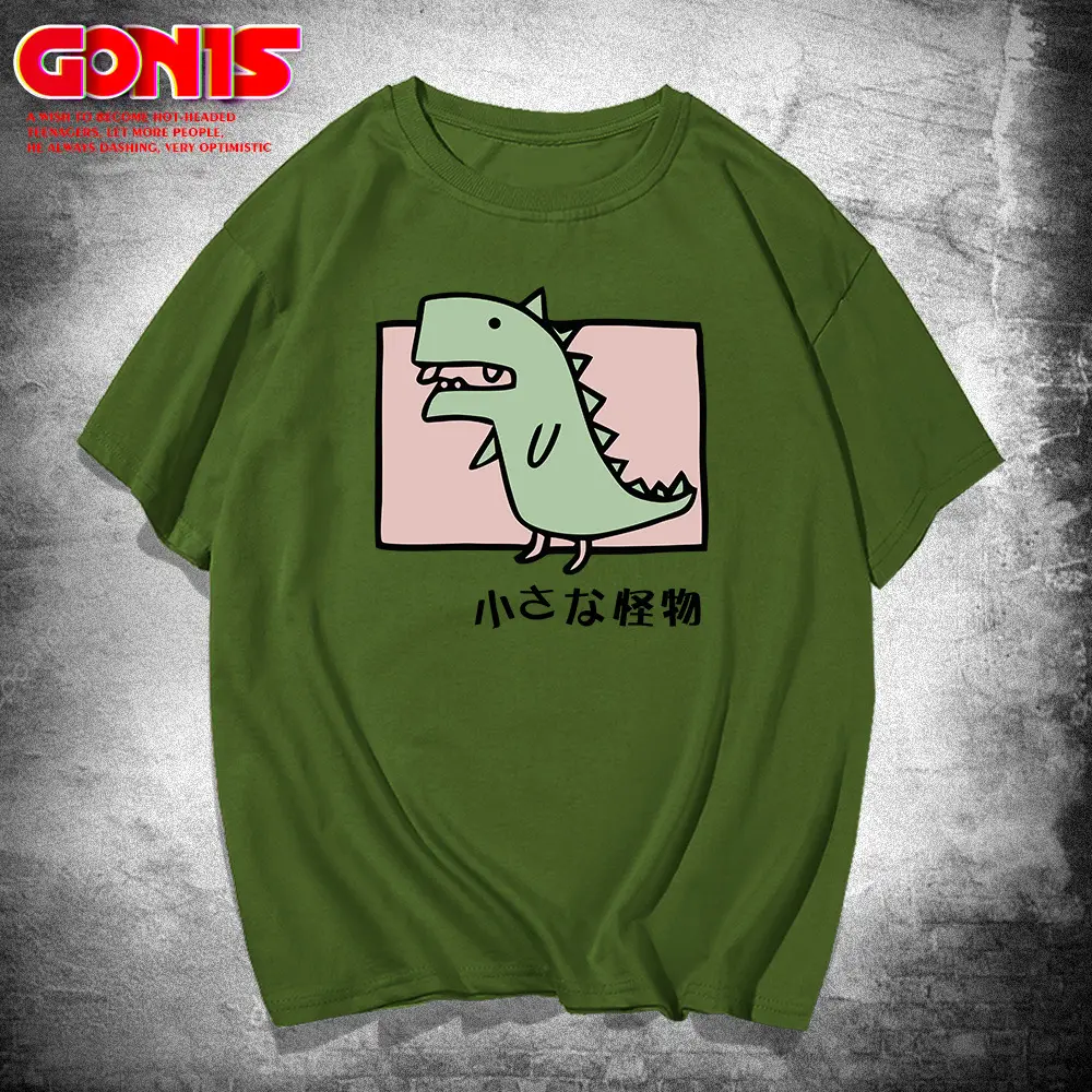Men Women T-Shirt White Dinosaur Print Summer Loose Cotton