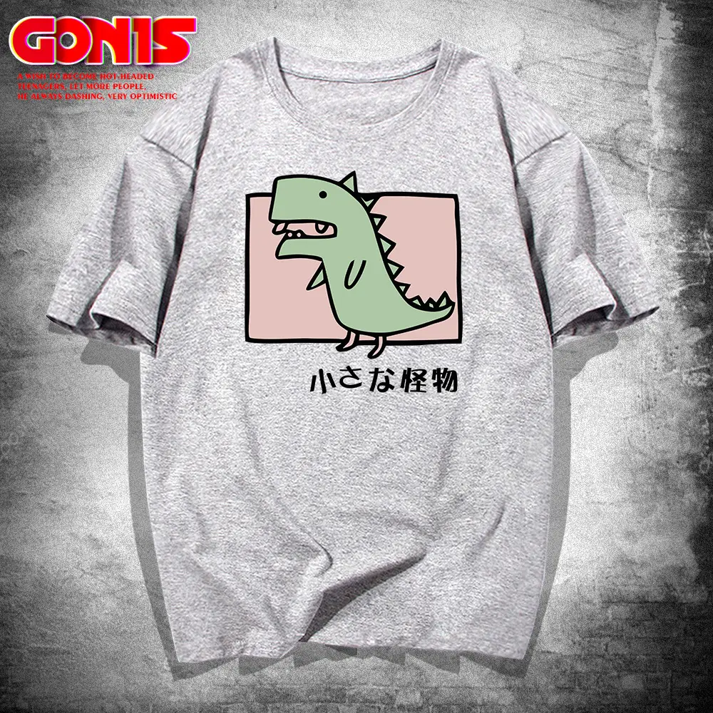 Men Women T-Shirt White Dinosaur Print Summer Loose Cotton