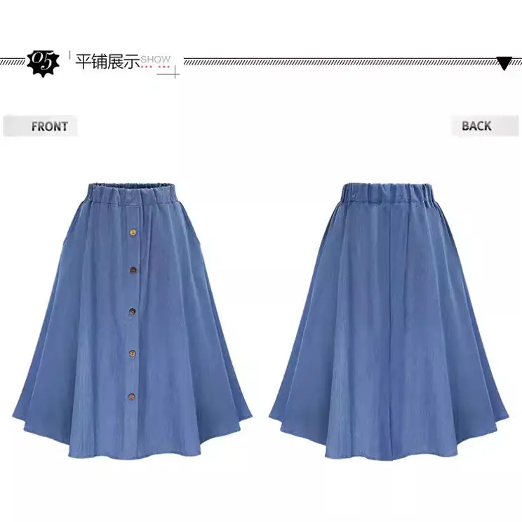 Women Denim A-Line Button Skirt Blue Summer - Image 3