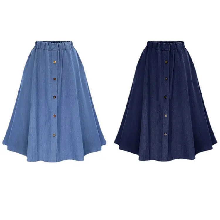 Women Denim A-Line Button Skirt Blue Summer - Image 5