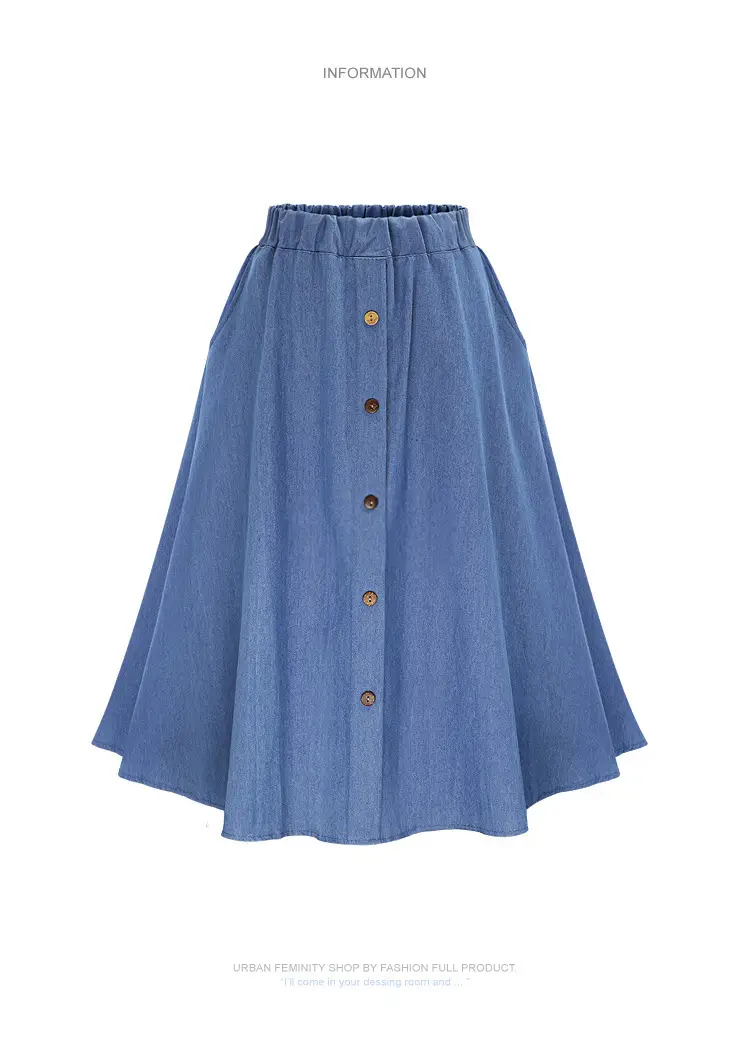 Women Denim A-Line Button Skirt Blue Summer — feature 10