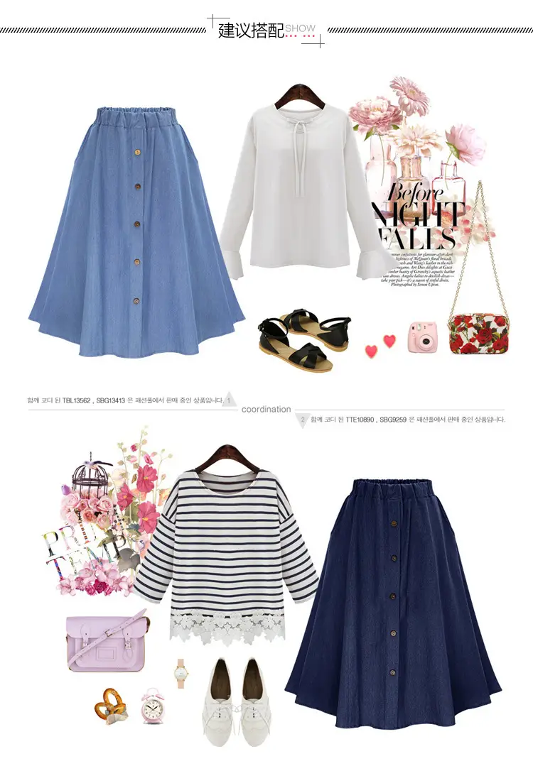 Women Denim A-Line Button Skirt Blue Summer — feature 5