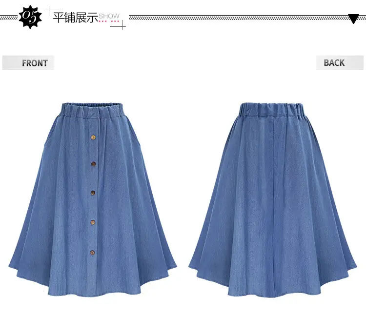 Women Denim A-Line Button Skirt Blue Summer — feature 6