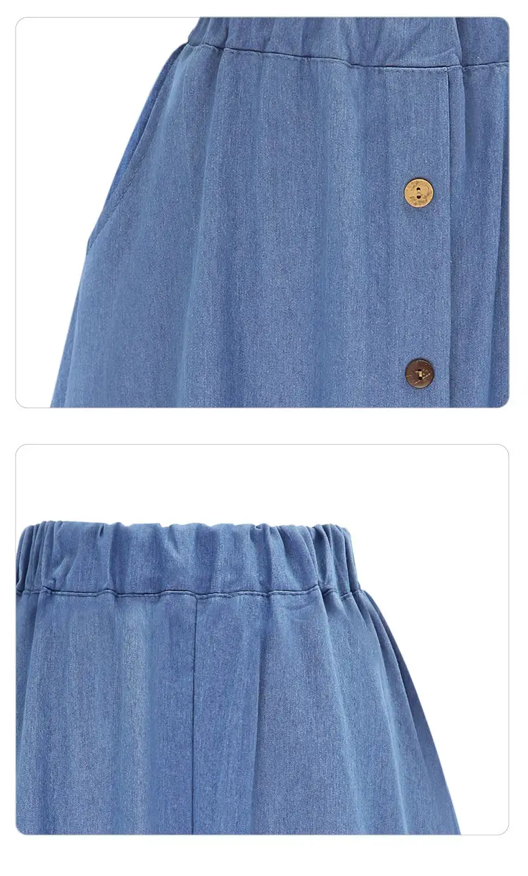 Women Denim A-Line Button Skirt Blue Summer — feature 9