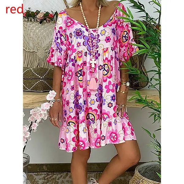 Plus Size Printed Blue Floral Dress for Women - Image 5