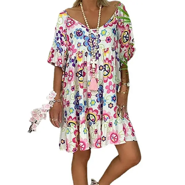 Plus Size Printed Blue Floral Dress for Women - Image 6