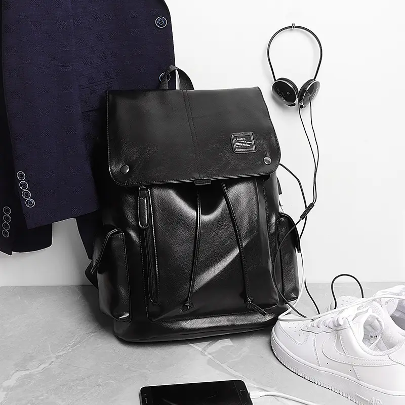 Cross-border wholesale men's business casual laptop bag backpack fashion Korean style men's PU leather backpack