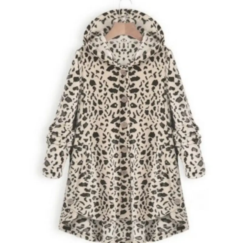 Women's Button Plush Hooded Coat Brown Winter - Image 10