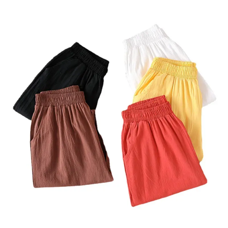 Women Linen Cropped Harem Pants Yellow - Image 8