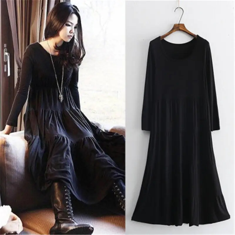 Black Long Sleeve Long Cake Dress for Women - Image 6