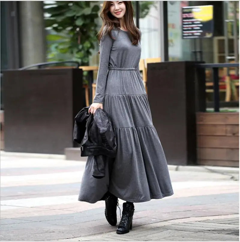 Black Long Sleeve Long Cake Dress for Women - Image 9