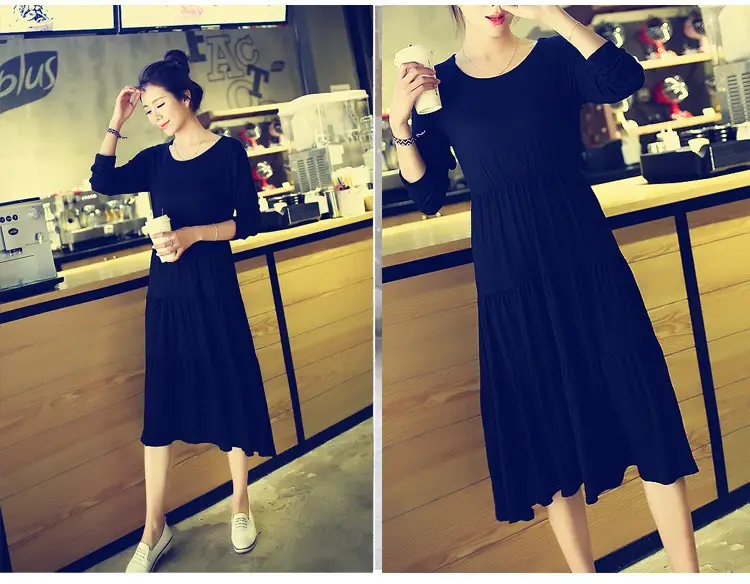 Black Long Sleeve Long Cake Dress for Women — feature 14
