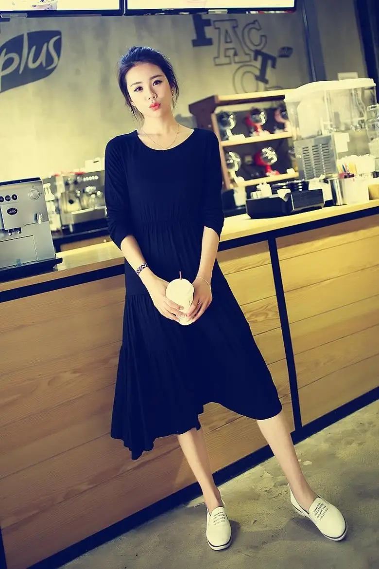Black Long Sleeve Long Cake Dress for Women — feature 16