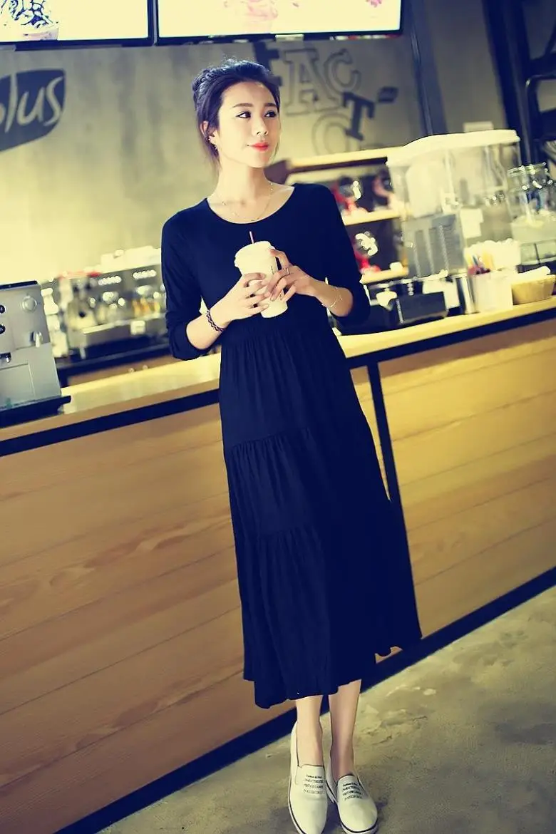 Black Long Sleeve Long Cake Dress for Women — feature 17